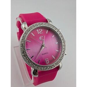 Charming Charlie Watch Women 38mm‎ Case Crystals Pink Silicone Band- New Battery